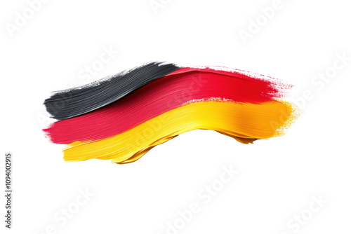 A vibrant brush stroke displays the German flag's colors: black at the top, red in the middle, and yellow at the bottom. The design is on a transparent background, emphasizing the flag's beauty photo