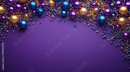 Mardi gras beadsglitter violet background