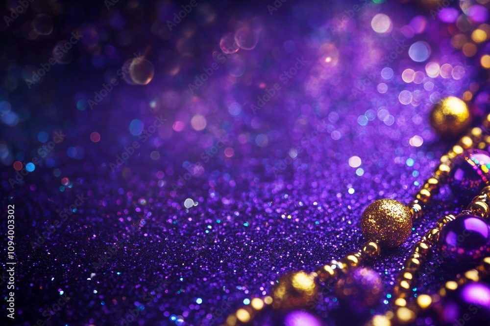 Mardi gras beadsglitter violet background Mardi gras beadsglitter violet background