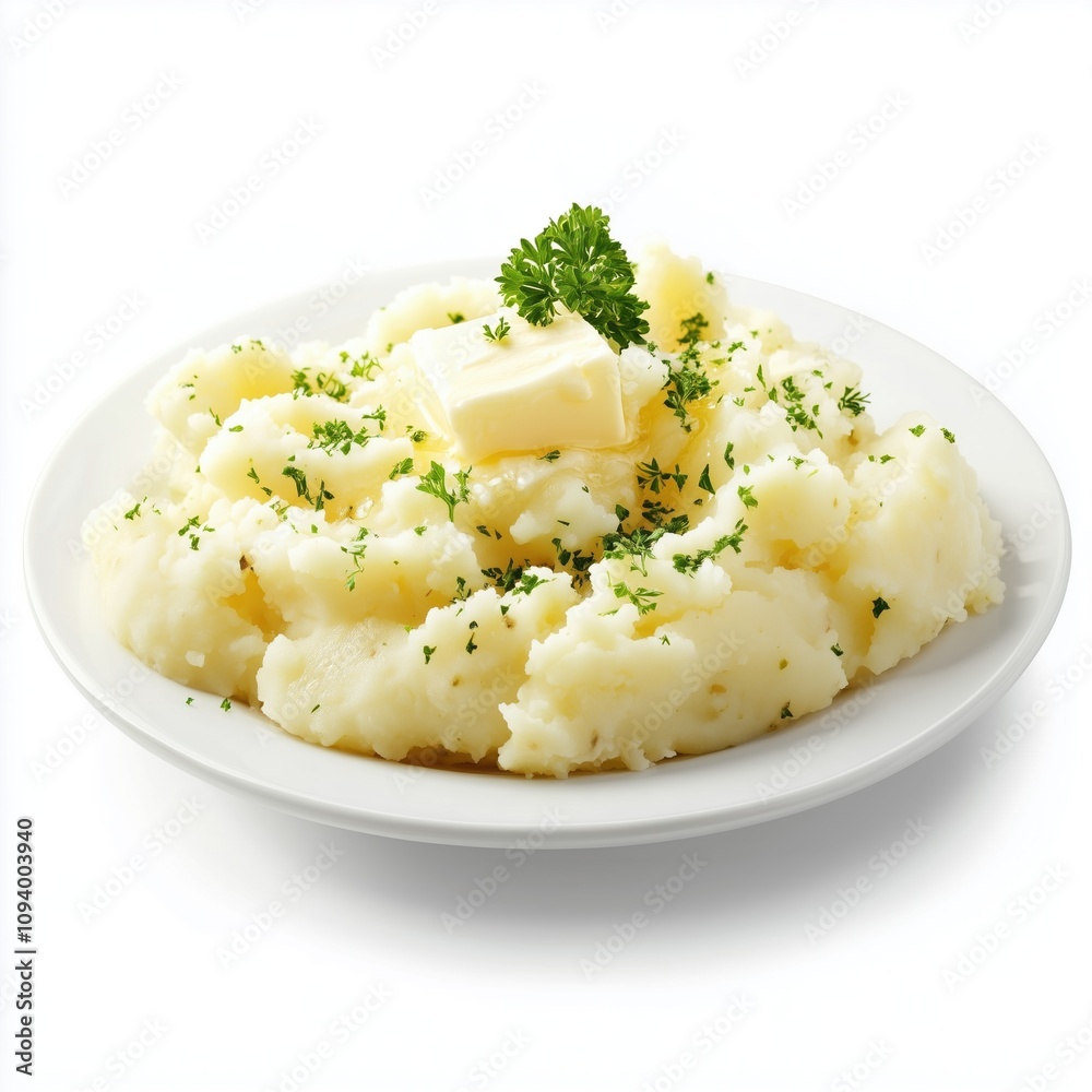 Creamy Mashed Potatoes with Butter and Parsley A close-up of a plate of creamy mashed potatoes topped with a pat of butter and a sprig of parsley. The perfect side dish for any meal. Creamy Mashed Potatoes with Butter and Parsley A close-up of a plate of creamy mashed potatoes topped with a pat of butter and a sprig of parsley. The perfect side dish for any meal.