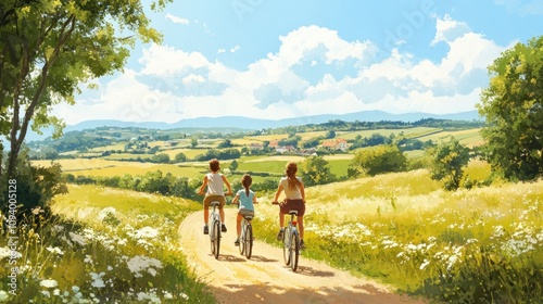 Family Cycling Adventure in Sunny Countryside