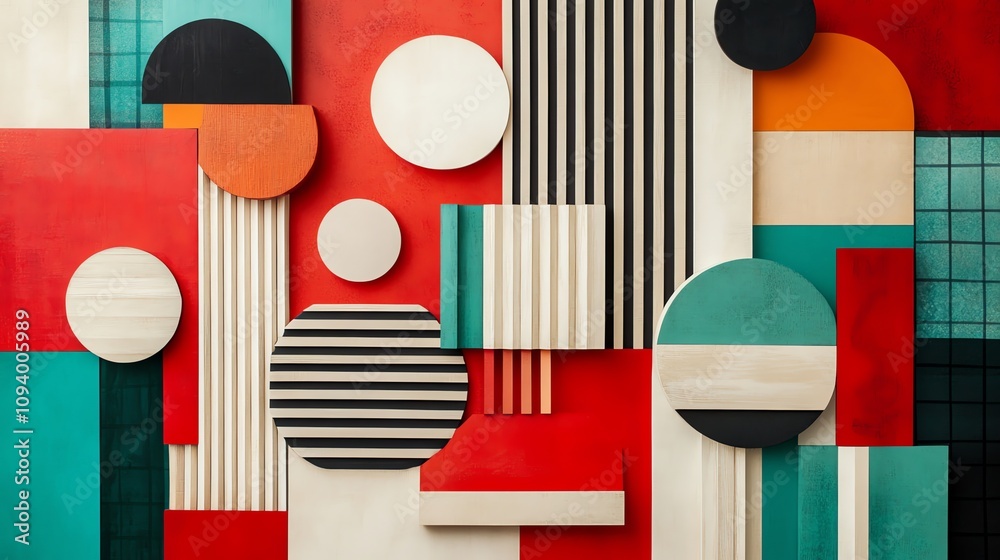 Abstract geometric shapes in red, orange, teal, white and black colors. Abstract geometric shapes in red, orange, teal, white and black colors.