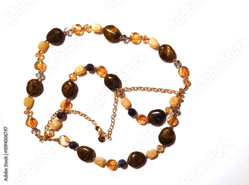 chunky faux amber gold chain necklace isolated on white photo