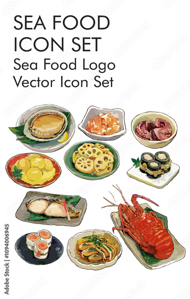 Sea food logo vector icon set Sea food logo vector icon set