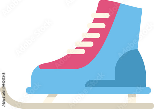 This minimalist vector illustration features a blue and pink ice skate, ready for winter fun and activities