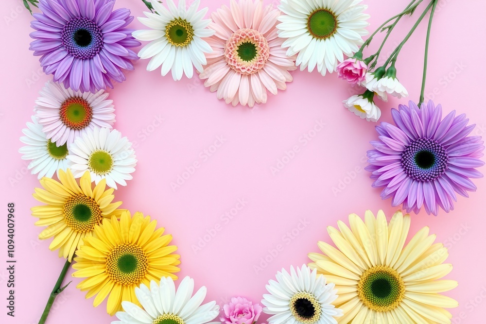 Heart Framed with Colorful Flowers on Pink Background.generative AI
Heart Framed with Colorful Flowers on Pink Background.generative AI
