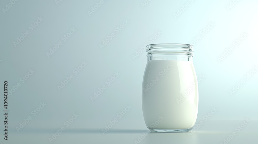 Fresh Milk in a Clear Glass Jar on a Light Blue Background, Perfect for Health, Nutrition, Cooking, and Beverage Imagery in Stock Photography Fresh Milk in a Clear Glass Jar on a Light Blue Background, Perfect for Health, Nutrition, Cooking, and Beverage Imagery in Stock Photography