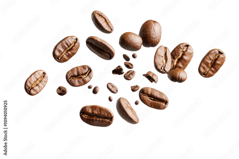 Freshly roasted coffee beans are scattered artistically on a transparent background, showcasing their rich brown hues and unique shapes, perfect for coffee lovers and culinary uses Freshly roasted coffee beans are scattered artistically on a transparent background, showcasing their rich brown hues and unique shapes, perfect for coffee lovers and culinary uses