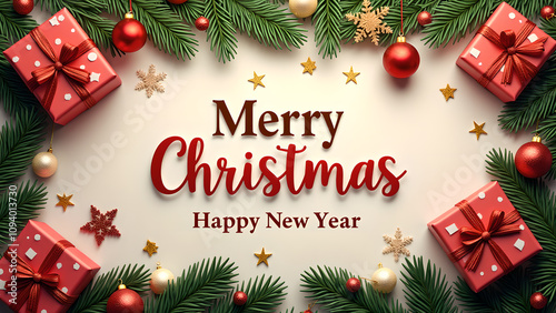 Merry Christmas and Happy New Year Festive Background. Concept of winter holidays celebration.