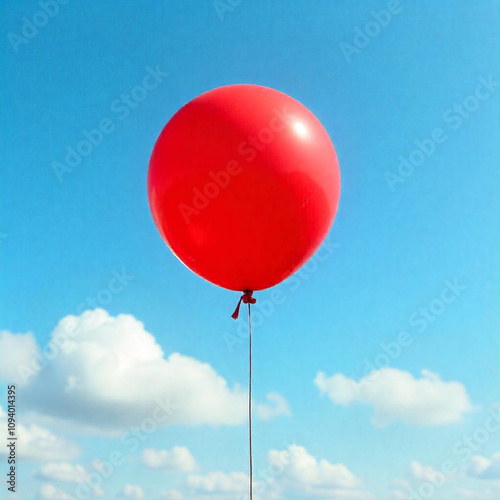 A bright red balloon tied with a thin string, gently floating in front of a matte white background  with a subtle gradient from light to darker shades of white. red balloon with heart photo