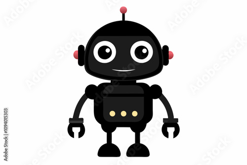 Black silhouette animation style a cute robot white background