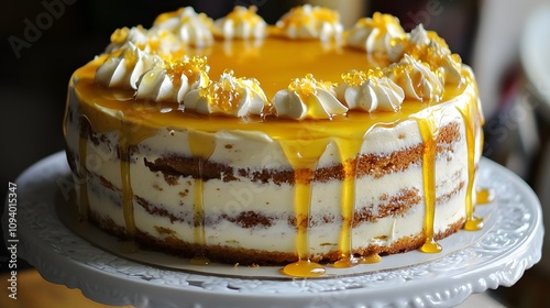 93. Honey cake with layers of cream and honey drizzle on top