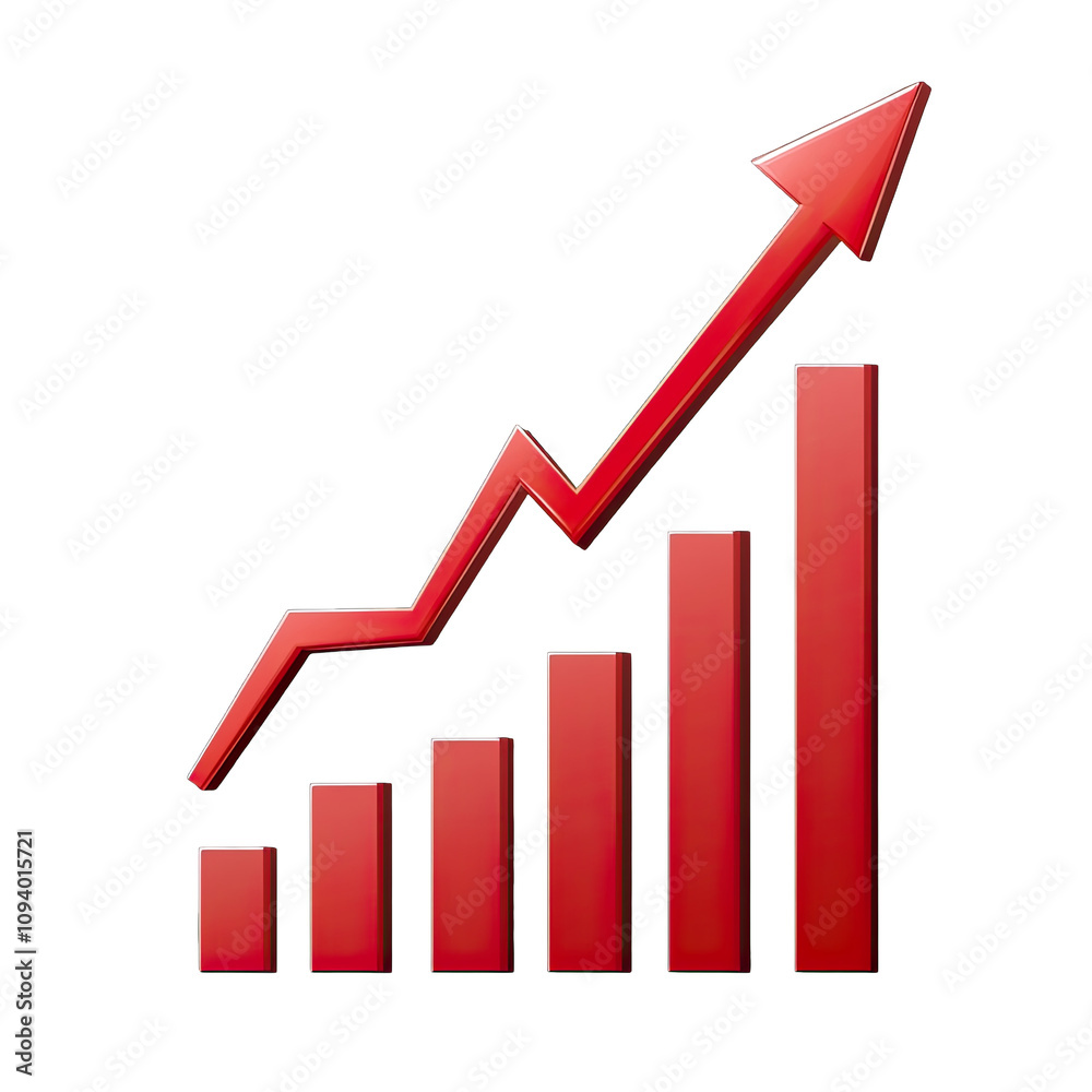 Growing red graph symbolizing success and progress in business Growing red graph symbolizing success and progress in business