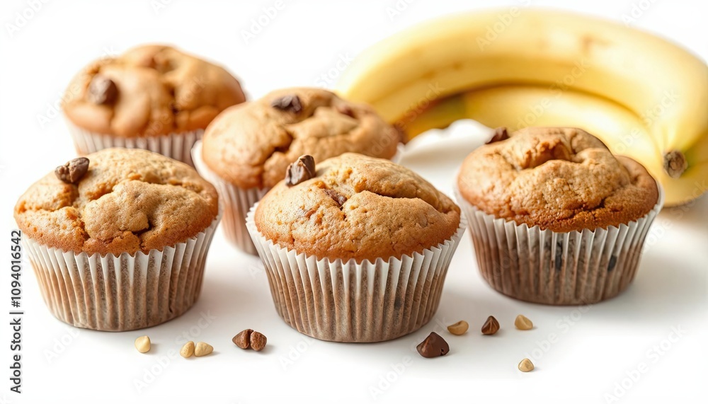 banana nut muffins isolated on a white background for web, print or creative projects banana nut muffins isolated on a white background for web, print or creative projects