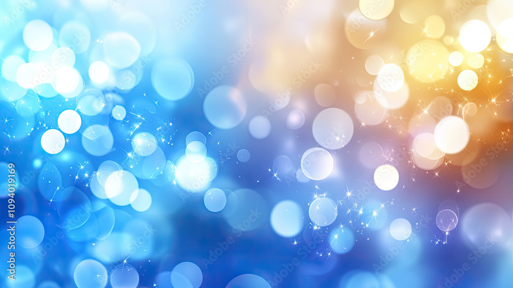 Obraz premium Bright blue and gold bokeh background with sparkling lights