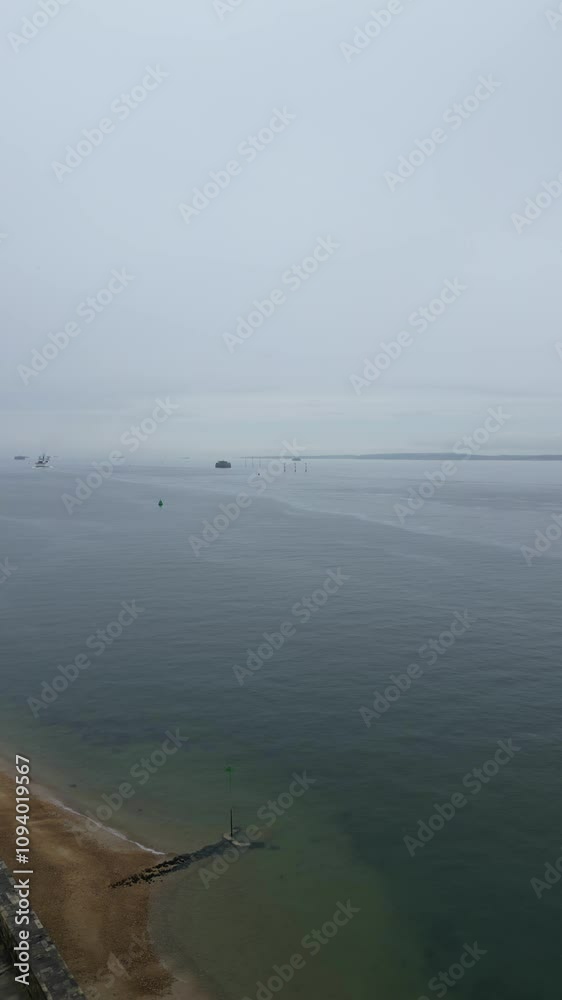 Old Portsmouth Ocean Docks and Port City Located at Beach and Sea Port Docks of England’s South coast, United Kingdom. Aerial Footage Was Captured with Drone's Camera on May 16th, 2024