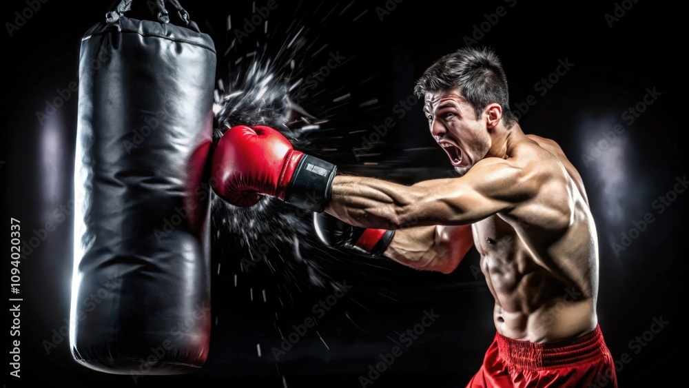 A Boxer Punching a Heavy Bag with a Powerful Right Hook