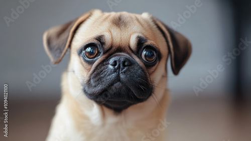 Adorable pug with big eyes and curious expression