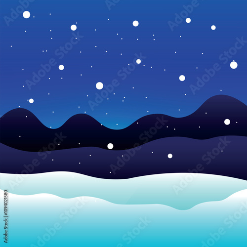 Winter Background. Christmas background. Panoramic Winter landscape blue sky with snow on mountains vector Xmas. Happy New Year 2025.