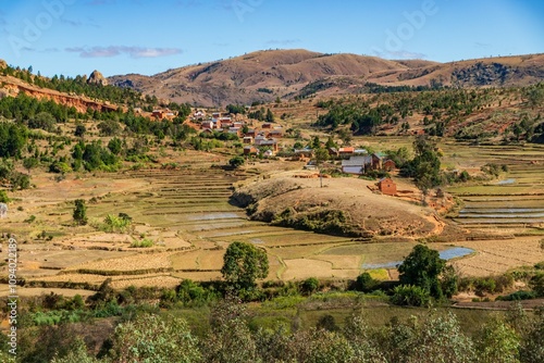 Panoramic View of Farmland and Hills in Madagascar