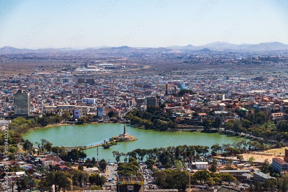 Fototapeta premium Aerial View of Antananarivo and Lake Anosy in Madagascar