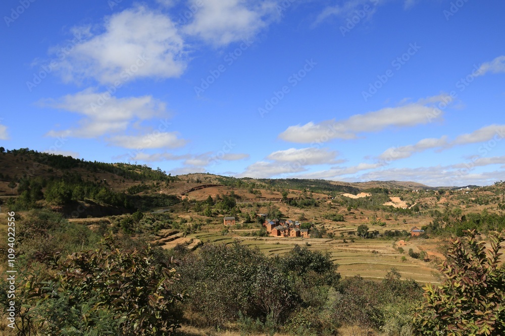 Panoramic View of Farmland and Hills in Madagascar Panoramic View of Farmland and Hills in Madagascar