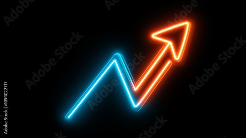 achieve success concept. Neon arrow graphic symbolizing growth and progress on a dark background.