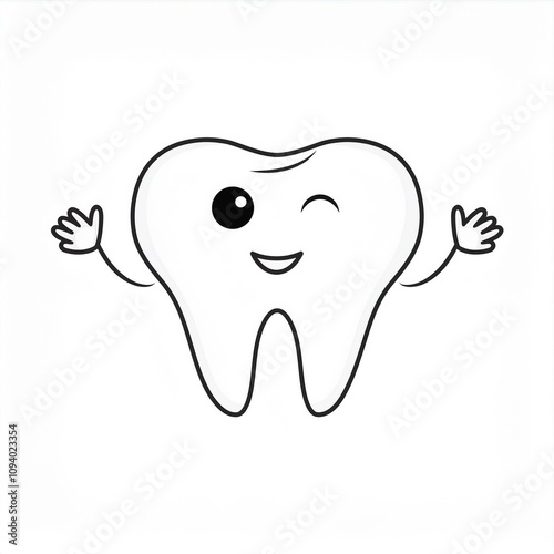 tooth cartoon face arms illustration isolated on white