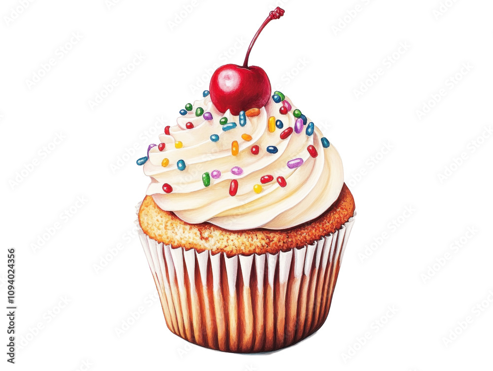 Delicious Cupcake with Cherry and Sprinkles Delicious Cupcake with Cherry and Sprinkles