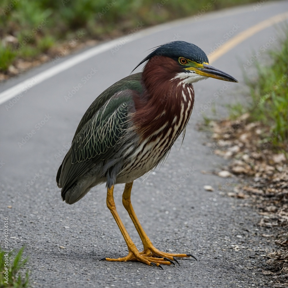 Fototapeta premium Green_Heron_on_the_road