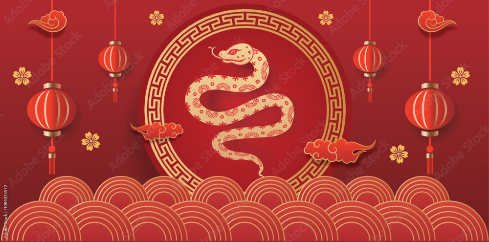 Traditional Chinese Year of the Snake illustration vector 2025 Traditional Chinese Year of the Snake illustration vector 2025