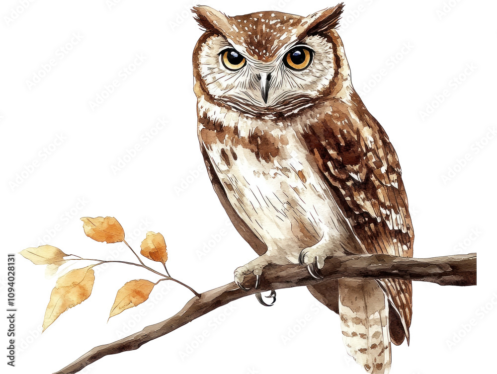 Majestic Owl Perched on Branch in Autumn Colors Majestic Owl Perched on Branch in Autumn Colors