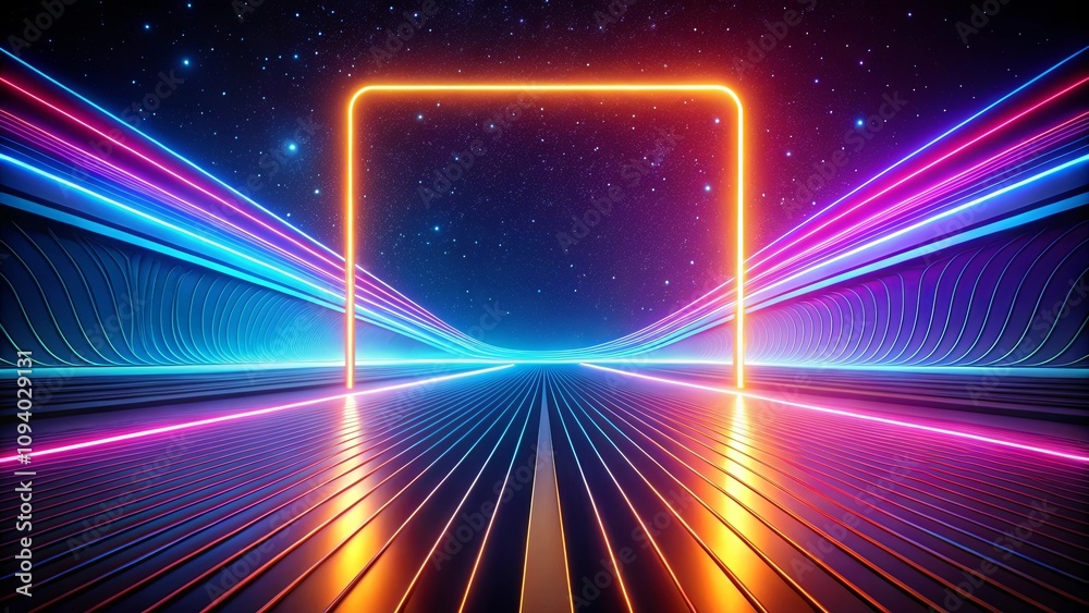 Fototapeta premium Futuristic Neon Highway Leading to a Glowing Portal Under a Starry Sky