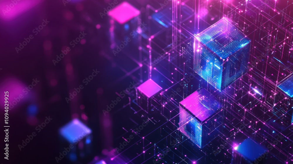 Neon Cubes and Lines - Abstract Digital Art Neon Cubes and Lines - Abstract Digital Art