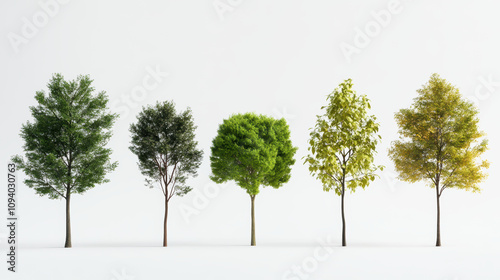Elegant arrangement of five trees showcasing natural textures and colors