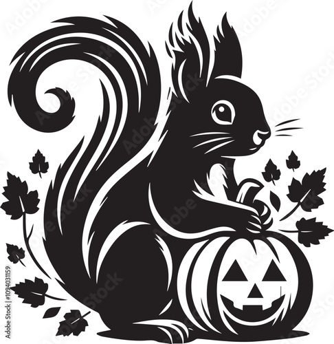 Wallpaper Mural A squirrel holding a pumpkin during autumn silhouette vector Torontodigital.ca