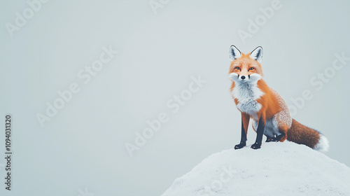 Red Fox on Snowy Hilltop