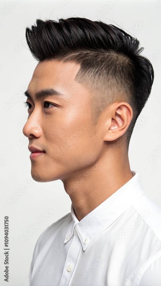 Stylish profile of a confident young man with trendy hairstyle Stylish profile of a confident young man with trendy hairstyle