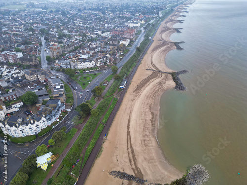 An Aerial View of Most Beautiful and Attractive British Tourist Attraction Downtown Central Clacton on Sea City of England United Kingdom. High Angle Footage Was Captured on May 21st, 2024 with Drone photo