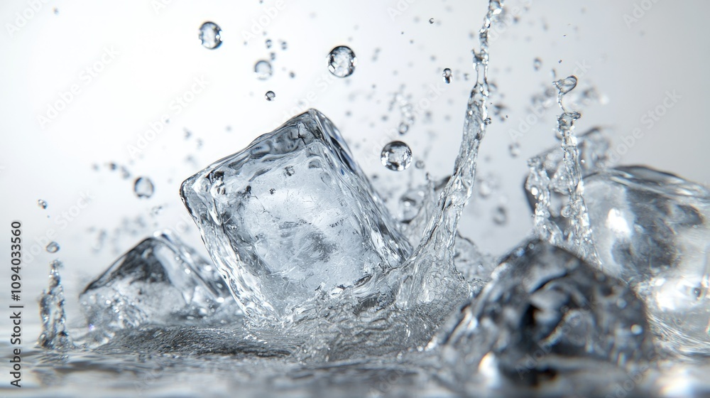 A crisp, high-resolution capture of a water splash with ice cubes and vivid bubbles, isolated on a transparent background. A crisp, high-resolution capture of a water splash with ice cubes and vivid bubbles, isolated on a transparent background.