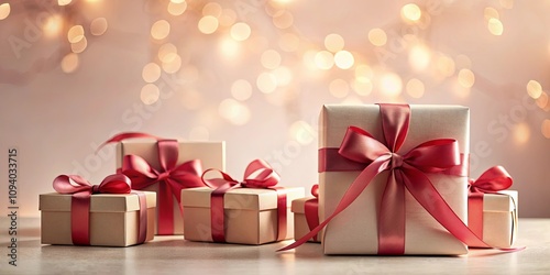 A Collection of Beautifully Wrapped Presents with Delicate Ribbons, Set Against a Soft, Festive Background