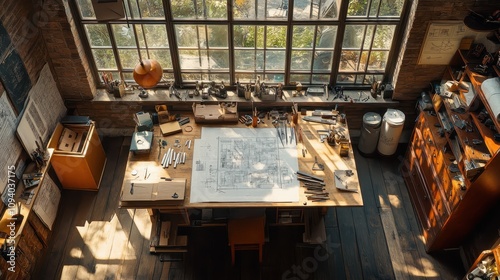 Architect s Loft Workspace Sunlit Design Studio with Blueprint