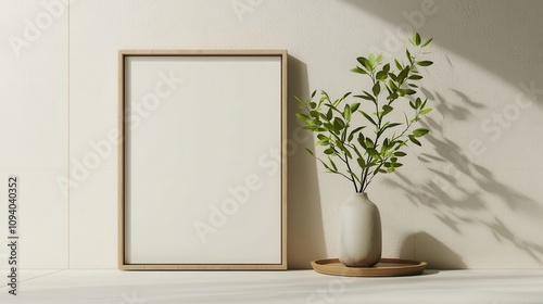Wallpaper Mural Minimalist still life with empty frame and green plant modern home decor Torontodigital.ca