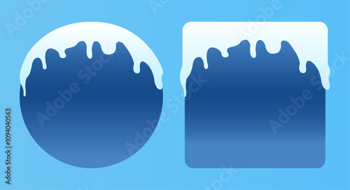 Blue Gradient Circle and Square Covered in Snow on Blue Background