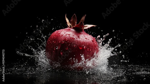 Pomegranate splashing in water dark background fruit photography studio setting close-up view vibrant colors for engagement photo