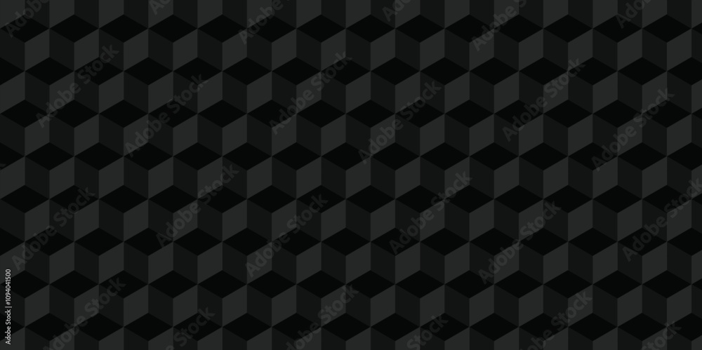 Abstract square dark black cubic square shape backdrop texture. cube geometric wall and floor vector diamond hexagon triangle wallpaper background.