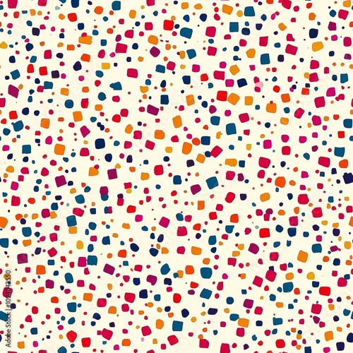 Seamless pattern of tiny colorful confetti circles and squares on a soft pastel background