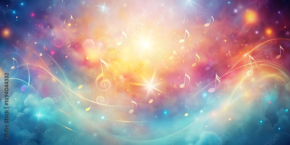 Fototapeta premium Celestial Symphony Musical Notes Dance Amidst a Cosmic Nebula of Vibrant Hues