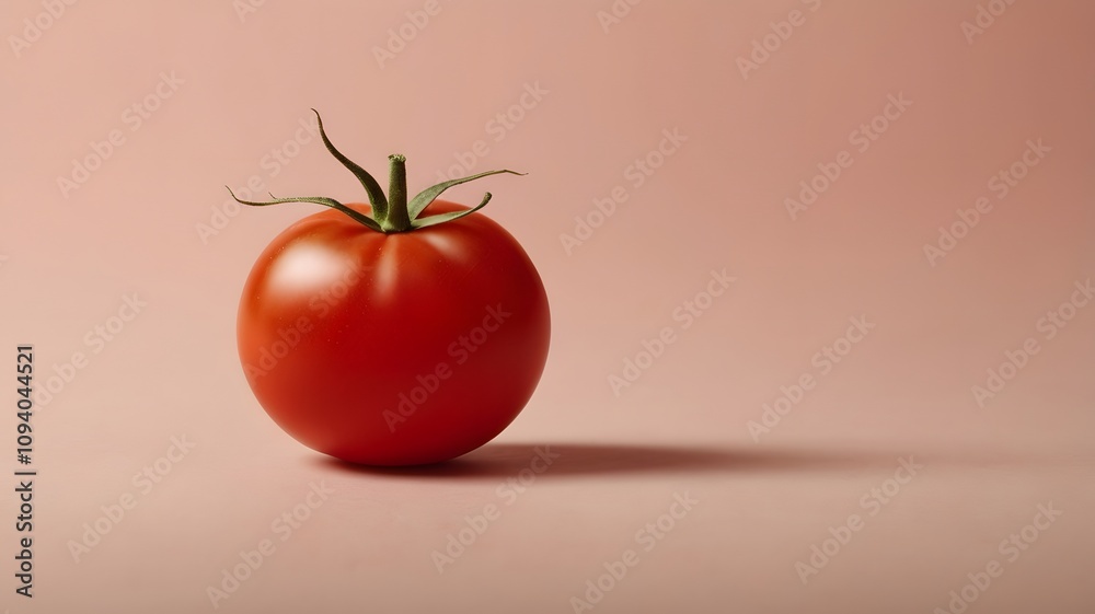one fresh red tomato lies on a soft pink background one fresh red tomato lies on a soft pink background