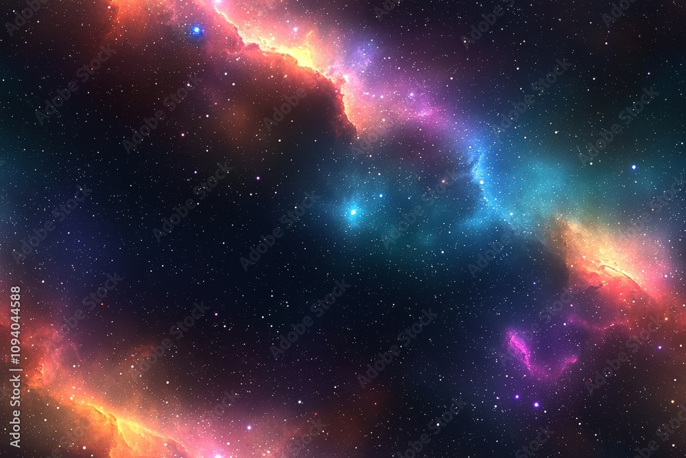 Fototapeta premium Vibrant Cosmic Landscape of Glowing Nebulae and Celestial Galaxies in the Night Sky